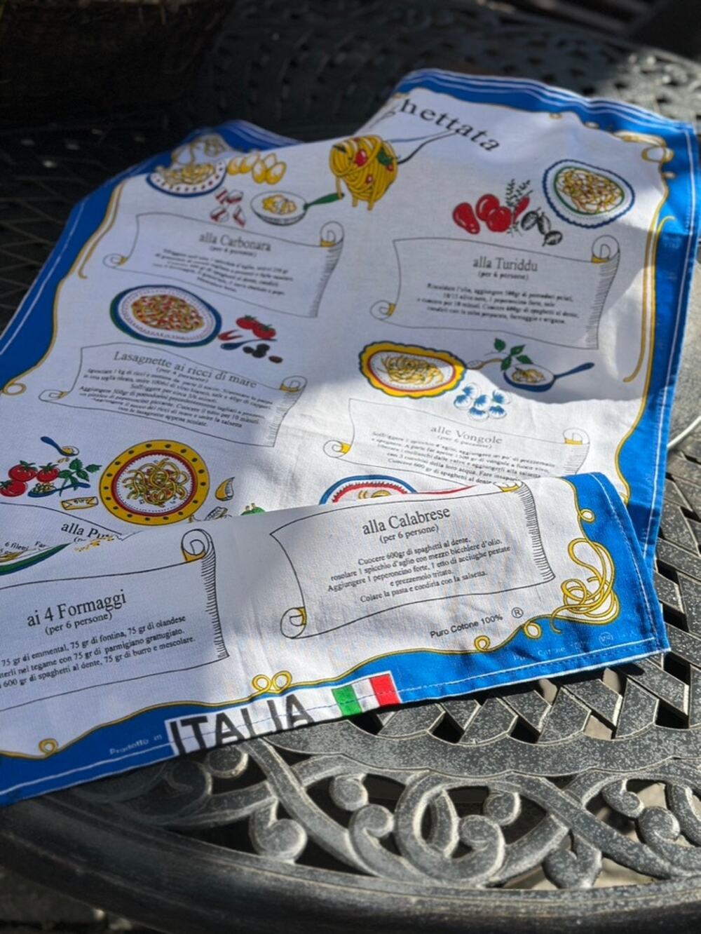 Vintage Italian Recipe Kitchen Cloth Towel Pasta Recipes Made in Italy